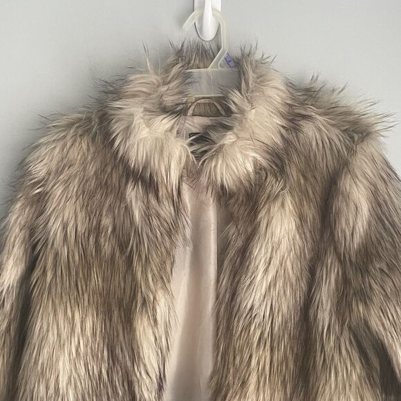 Faux Fur Coat Brown Tan Beige Black Fuzzy Furry Fashion Nova Sz S Jacket Luxury - Picture 3 of 14